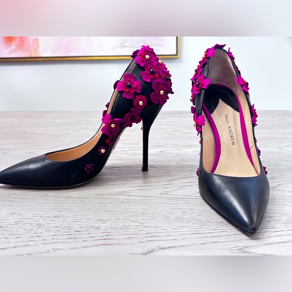 Paul Andrews’s Ordos Floral Pump In Black & Pink Size 7 - Picture 2 of 8